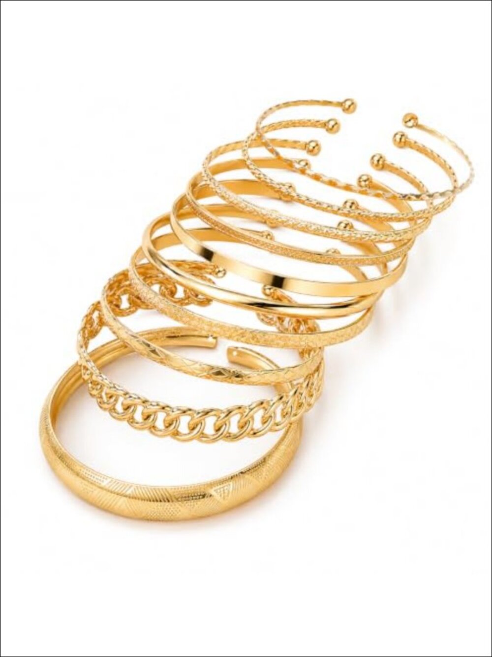 Gold Tone Adjustable Open Cuff Bangle Bracelet Stackable Set